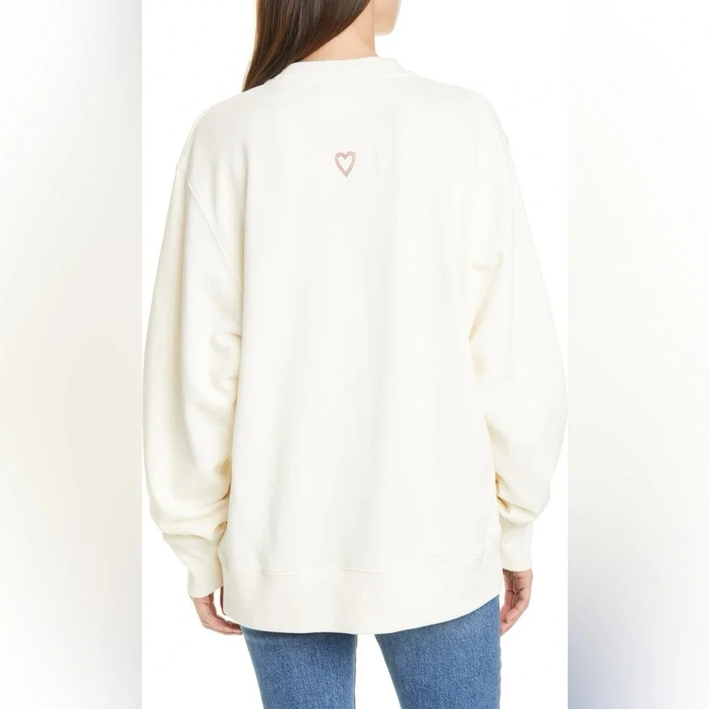 Tory Burch Sport French Terry Varsity Crewneck Sweatshirt LOVE White Medium - Picture 2 of 12